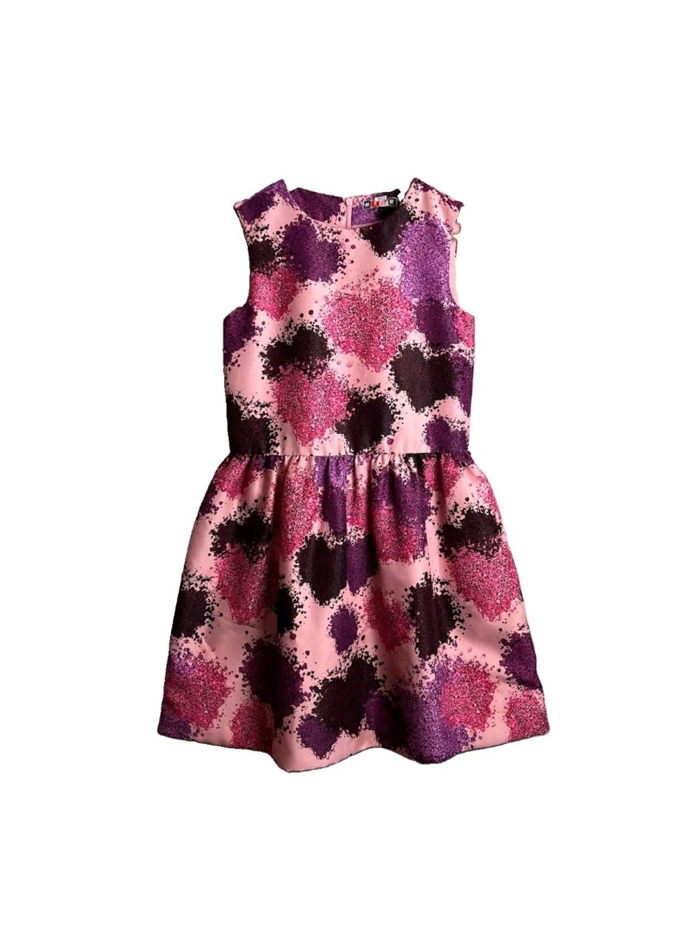 MSGM Kids Girls 14Y Pink Purple Abstract Splatter Heart Fit & Flare Dress Italy